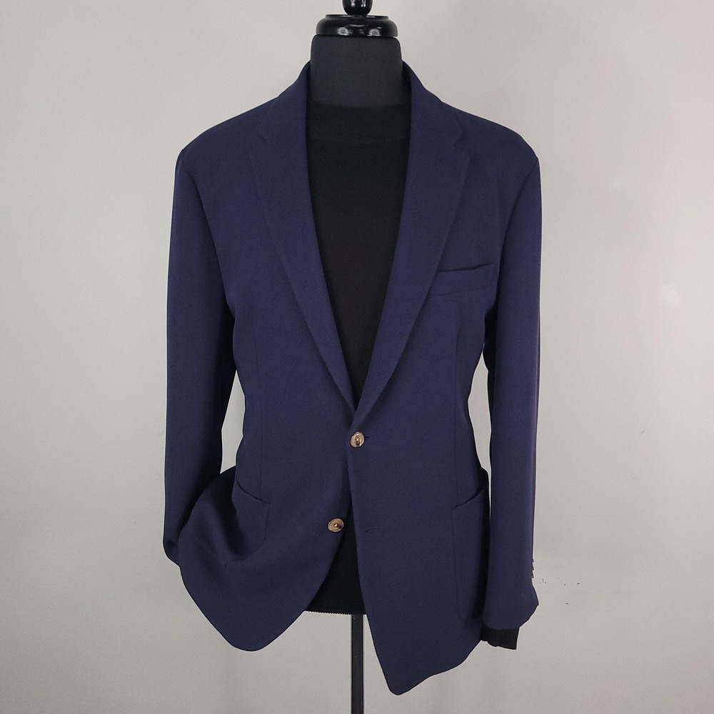 Biltmore Blazer Mens 46R Blue Stretch Textured Two Button Sport Coat Jacket